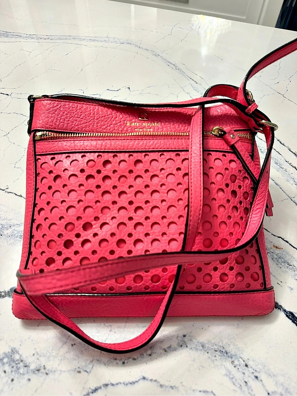 Kate Spade Perri Lane Romy Pink Perforated Leather Satchel Crossbody